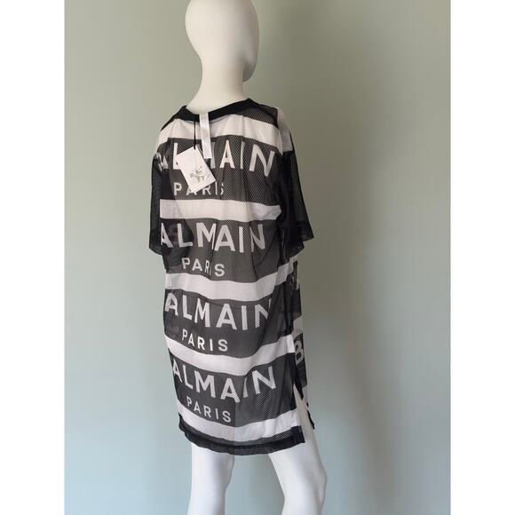 Balmain Logo Maxi Stripes Short Coverup Dress. Size M - Picture 3 of 6